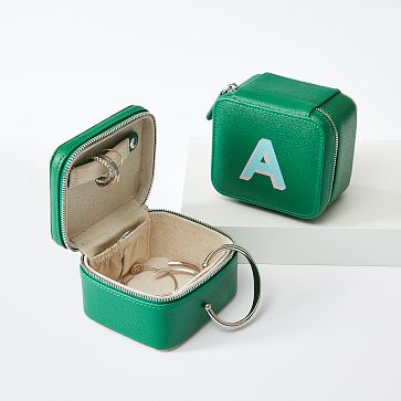 Petite Travel Jewelry Case, Kelly Green, Printed