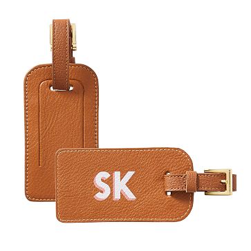 Leather Luggage Tag, Printed, Camel