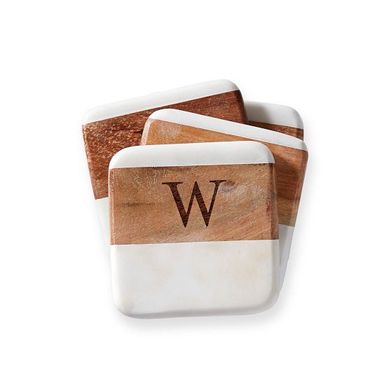 Monogrammed Wood and Marble Coasters