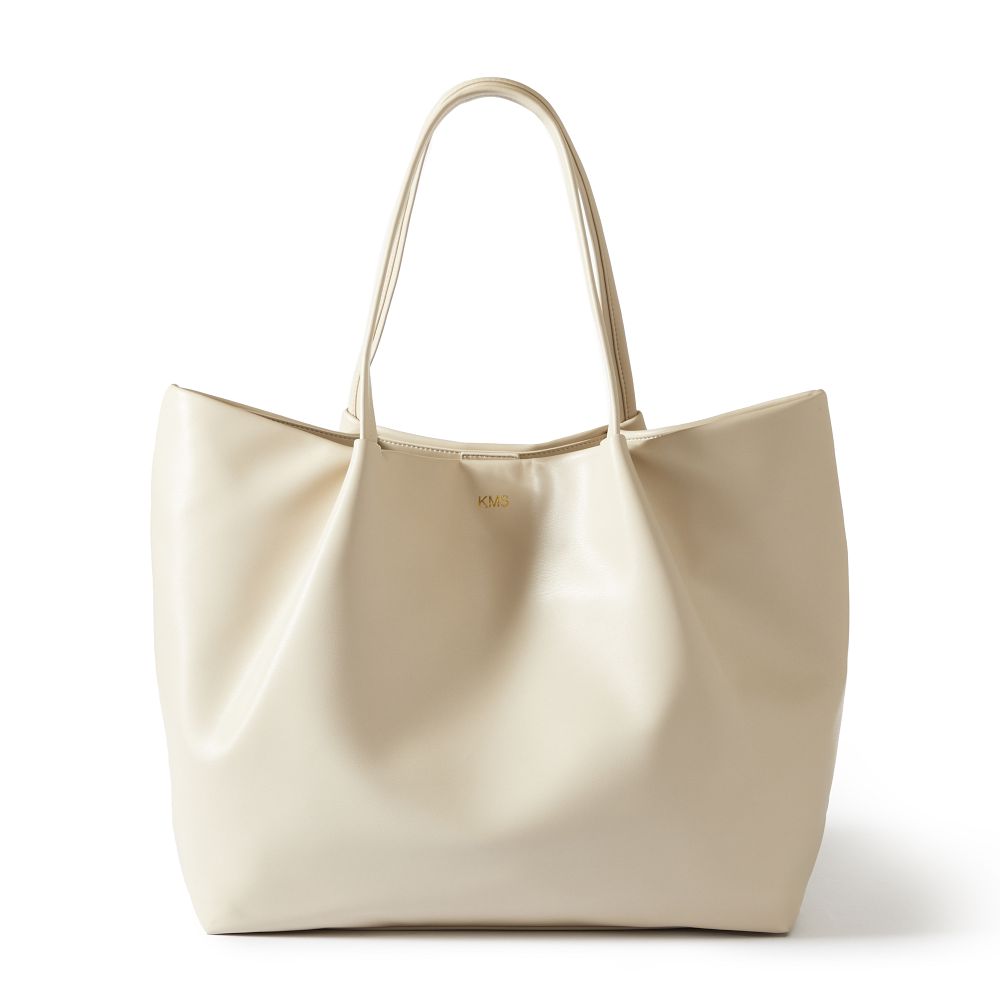 Faux Leather Ruched Tote, Ivory
