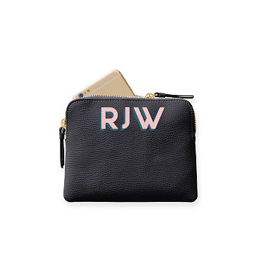 Everyday Italian Leather Mini Zipper Pouch, Black, Printed