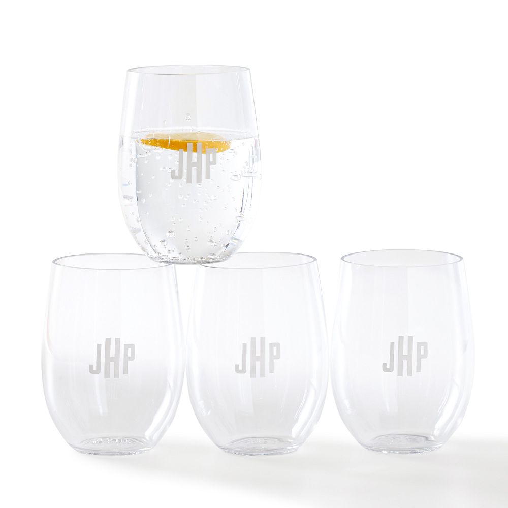 Acrylic Stemless Wine Glasses, Set of 8, Clear, Monogrammed