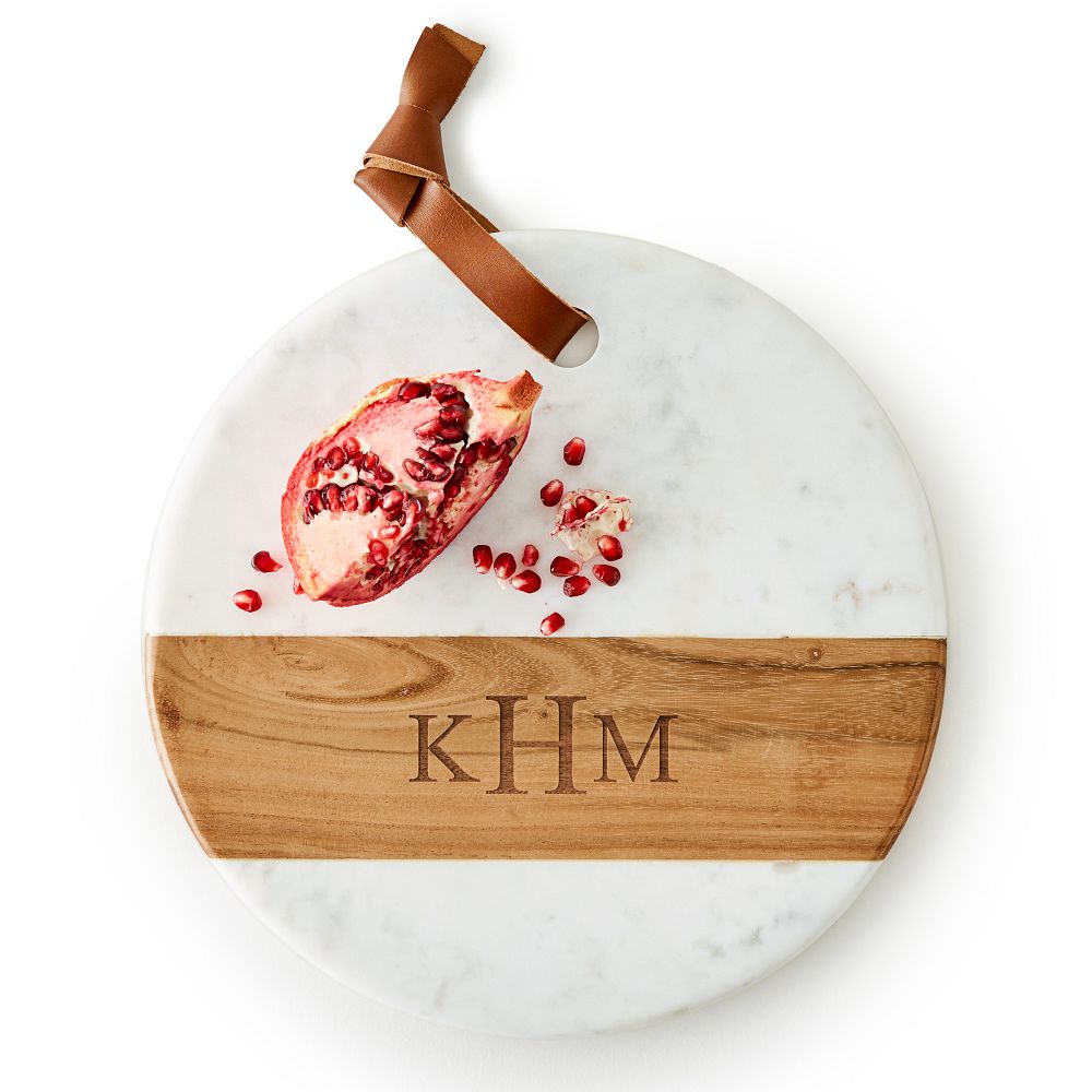Wood and Marble Round Cheese Board, White