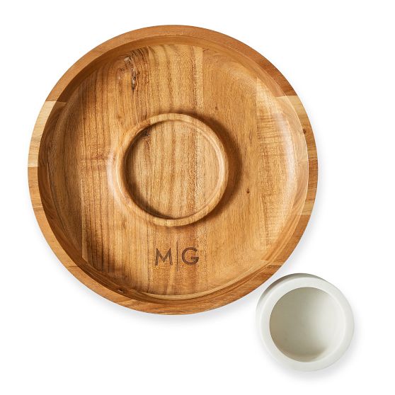 Wood and Marble Chip and Dip Set, White Marble