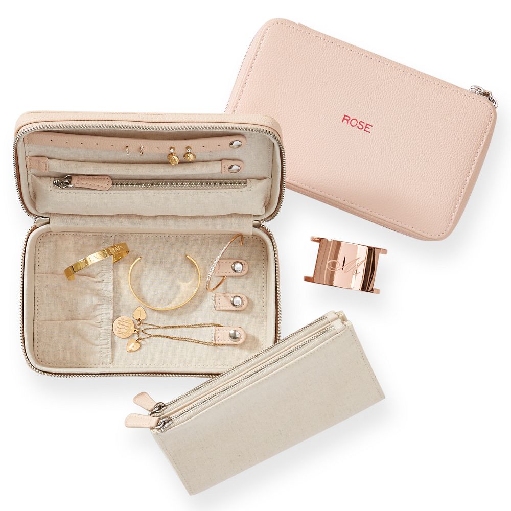 Medium Travel Jewelry Case, Blush, Foil Debossed