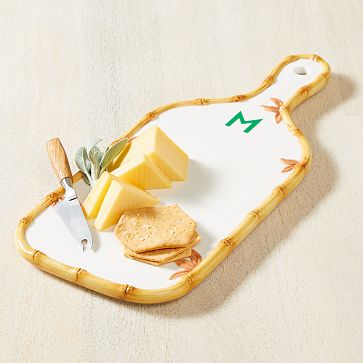 Ceramic Bamboo Cheeseboard, White-Natural