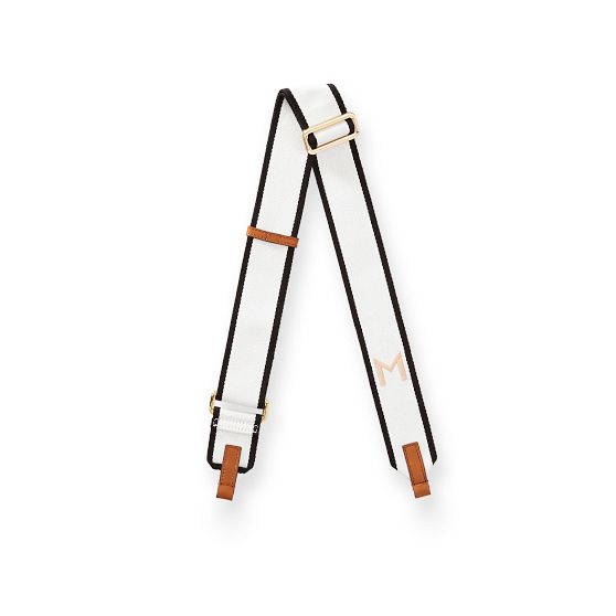 Monogrammed Adjustable Wide Twill Crossbody Strap, Black-White
