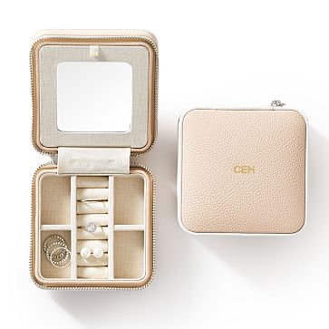 Small Piped Travel Jewelry Case, Blush, Foil Debossed