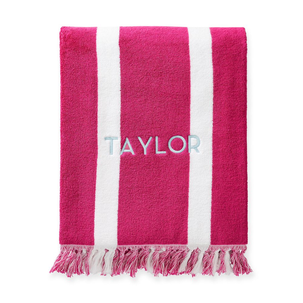 Classic Stripe Beach Towel, Set of 4, Orchid, Personalized