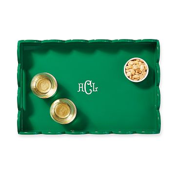 Scalloped Lacquer Serving Tray, Large, Kelly Green