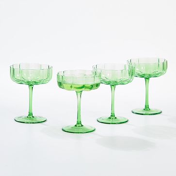 Colored Coupe Glasses, Set of 4, Green
