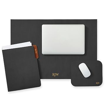 Italian Leather Desk Gift Set, Black