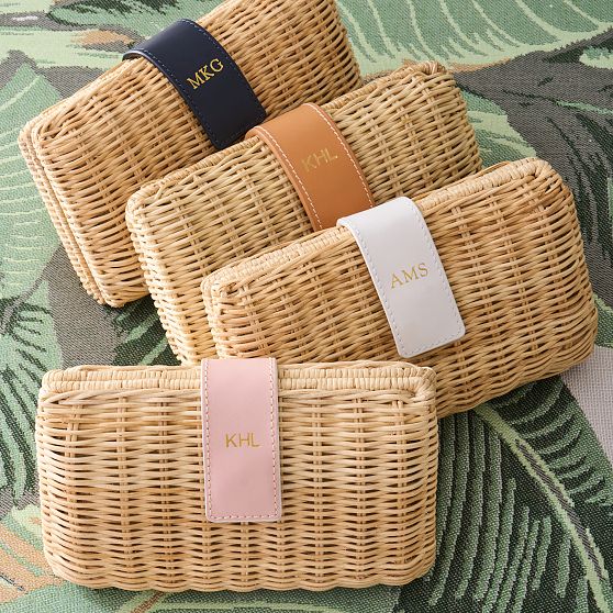 Wicker and Leather Clutch