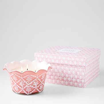 Hand Painted Block Print Candle, 3 Wick