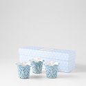 Hand Painted Block Print Votive Candle, Set of 3, Light Blue, Sandalwood