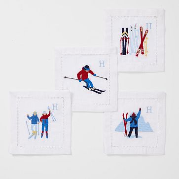 Ski Embroidered Coasters, Set of 4