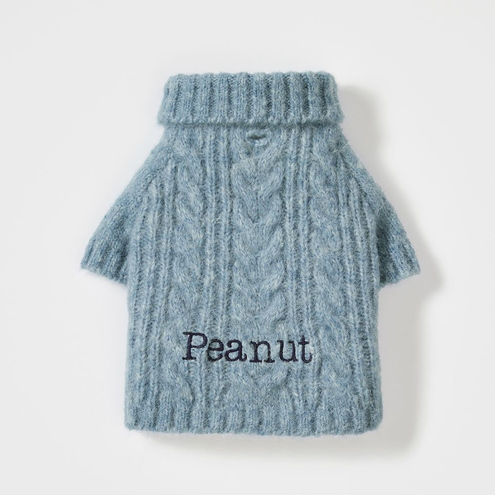 Chunky Cable Knit Dog Sweater, Blue, X-Small
