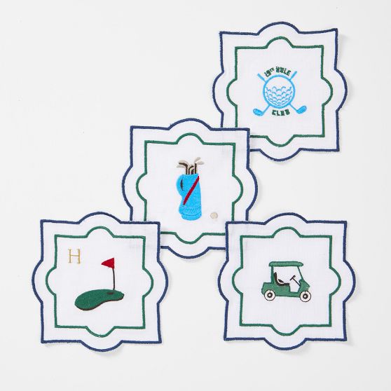 Sports Embroidered Coasters, Set of 4