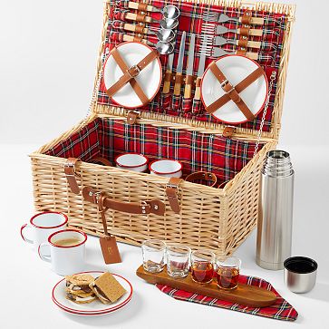 Red Tartan Picnic Basket For 4