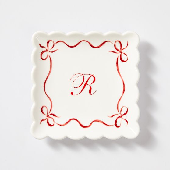 Bow Ceramic Catchall, Small Square, White-Red