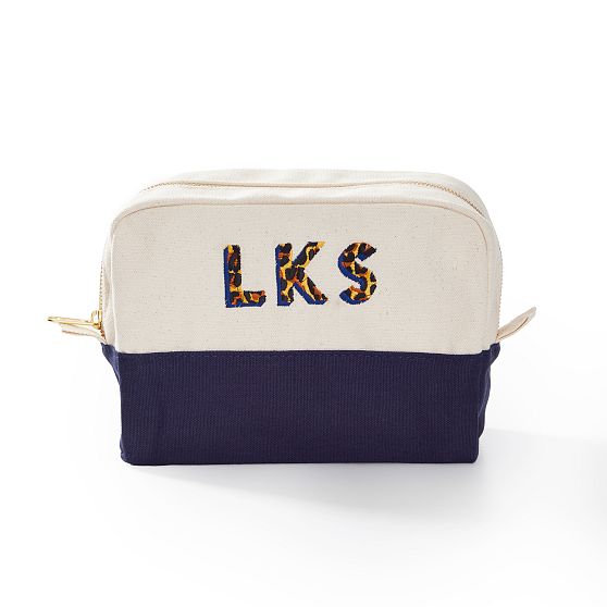Embroidered Canvas Cosmetic Pouch