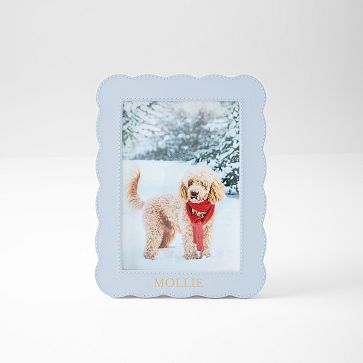 Scalloped Leather Frame, 5x7, Vertical, Light Blue