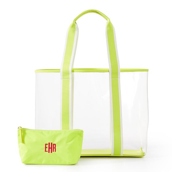 Striped Twill Clear Tote with Pouch
