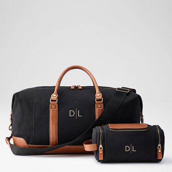 Graham Canvas and Leather Weekender and Travel Pouch Set