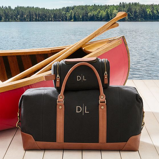 Graham Canvas and Leather Weekender and Travel Pouch Set