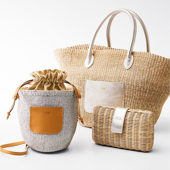 Wicker and Leather Clutch