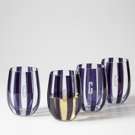Striped Acrylic Stemless Wine Glasses - Personalized "P"