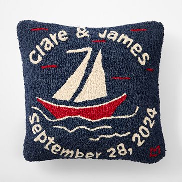 Hand Hooked Pillows, Large Square, Sailboat