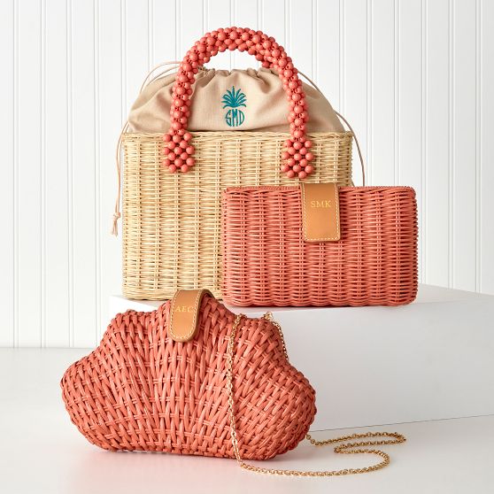 Wicker and Leather Clutch