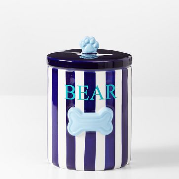 Striped Ceramic Dog Treat Jar, Navy
