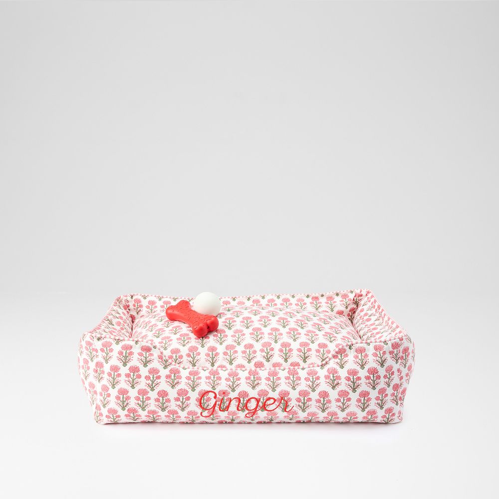 Deluxe Dog Bed Lounger, X-Small, Pink Block Print