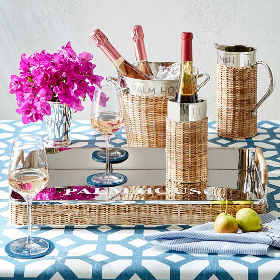 Silver and Wicker Serving Tray