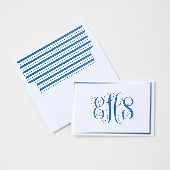Personalized Coastal Stripe Stationery Folded Cards, Set of 24