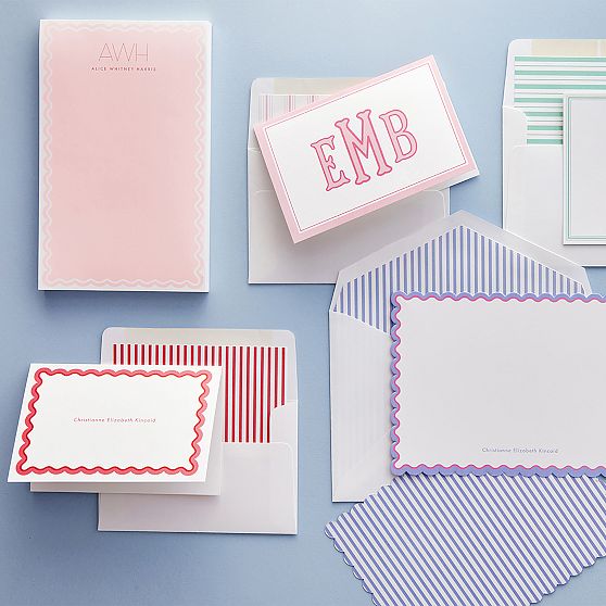 Scalloped Personalized Stationery Note Cards, Set of 24