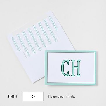 Personalized Stationery Folded Cards, Set of 24, Pinstripe, Green