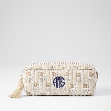Block Print Travel Pouch, Small, Desert Sand Flower