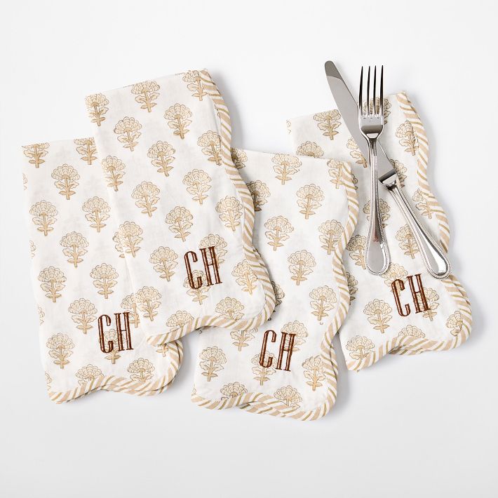Scalloped Block Print Napkins, Set of 4