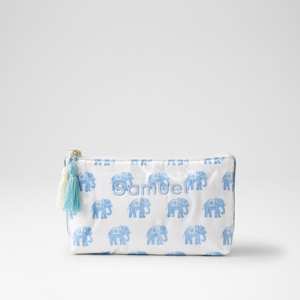 Clear Coated Travel Pouch, Small, Blue Elephant