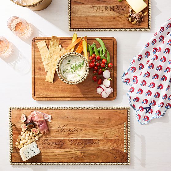 Beaded Brass and Wood Cheese Board