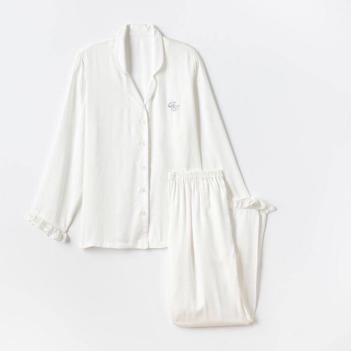 Umenlele Women's Satin Ruffle Pajama Set - Short Sleeve Top & Shorts, White, Size X-Large - View #2