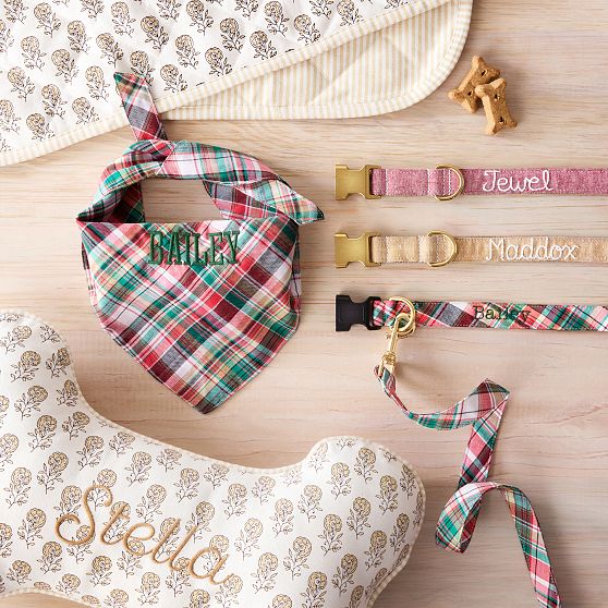 Hand Embroidered Linen Dog Collar