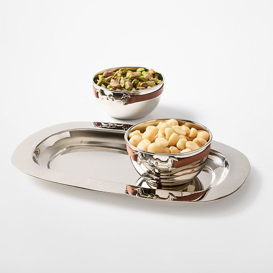 Silver and Leather Horsebit Serving Set