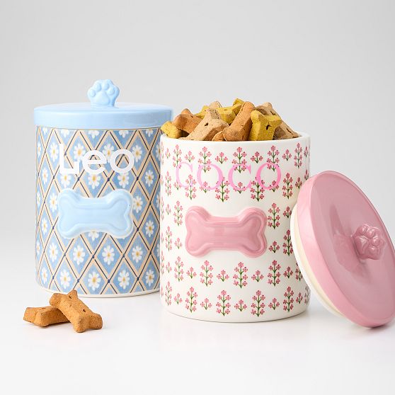 Striped Ceramic Dog Treat Jar