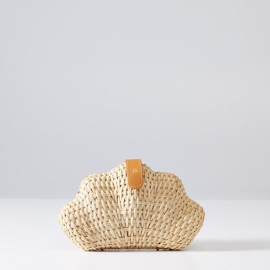 Wicker and Leather Shell Clutch