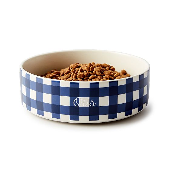Gingham Ceramic Dog Bowl
