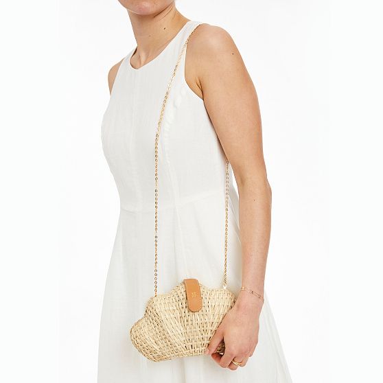 Wicker and Leather Shell Clutch